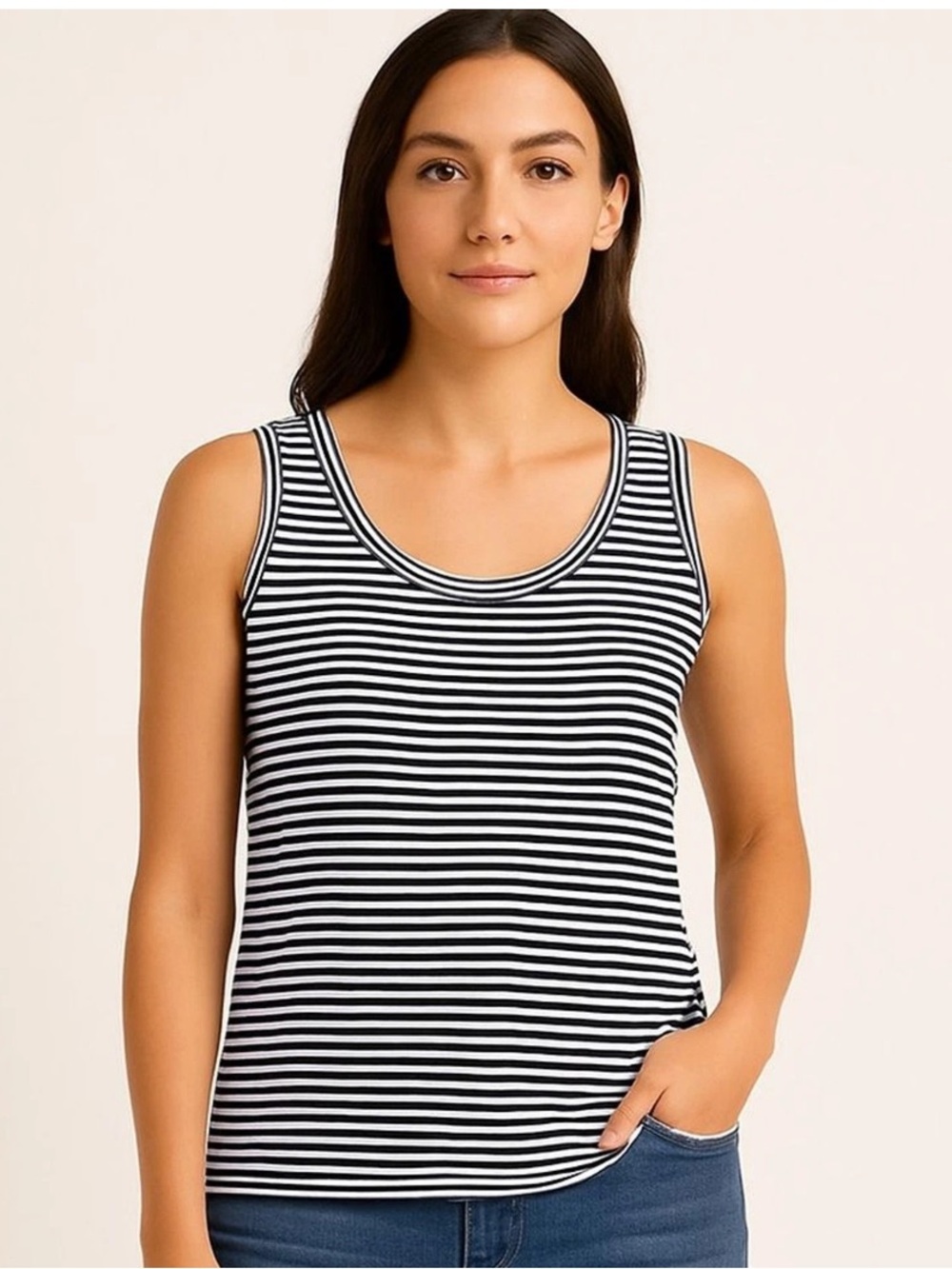 J. Jill Women’s Size M Striped Navy & White Pima Cotton Tank Top Sleeveless